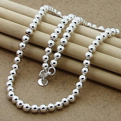 925 Sterling Silver 6mm Smooth Beads Ball Chain Necklace For Women Trendy Wedding Engagement Jewelry Gift Free Shipping