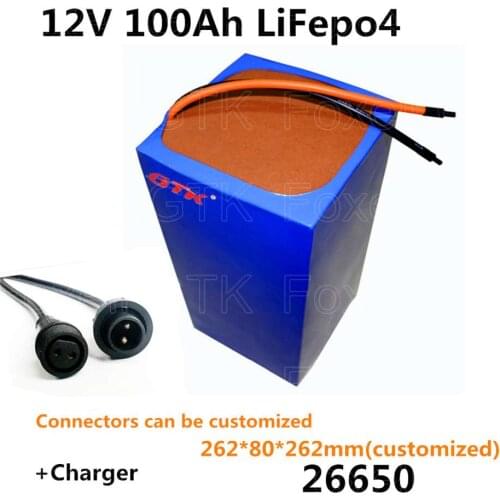 Rechargeable 26650 12V 100Ah LiFepo4 battery pack MP14 connectors for solar panel medical device EV golf trolley motor home