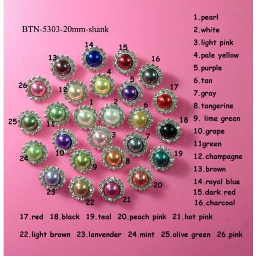 Free shipping 20mm pearl rhinestone buttons with shank for craft DIY 10PCS/LOT(BTN-5303)