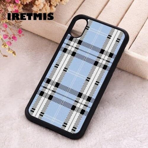 Iretmis 5 5S SE 2020 phone cover cases for iphone 6 6S 7 8 Plus X Xs XR 11 12 MINI Pro Max Soft Silicone TPU Blue Plaid