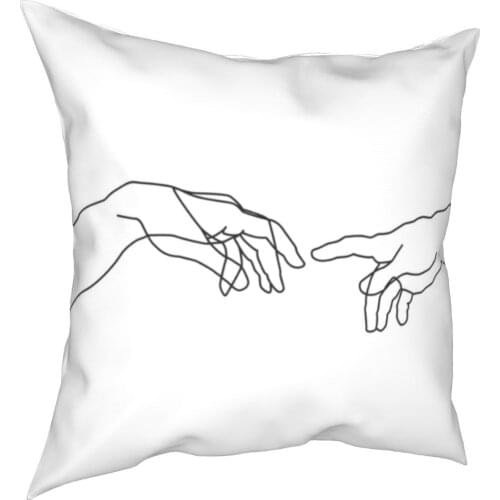 Creation Of Adam Minimal Drawing Pillow Covers Room Fingers Line Michelangelo Black White Cushion Case Decor Pillowcase 40*40cm