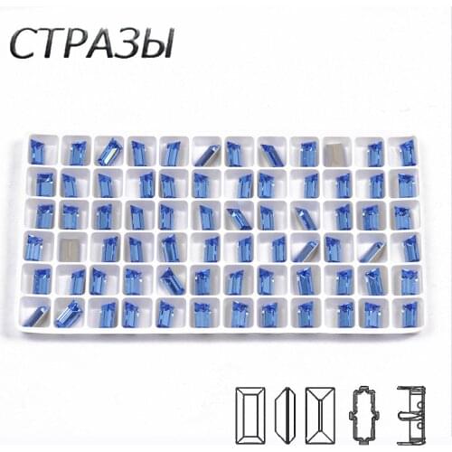 CTPA3bI Sapphire Color Baguette Shape Crystal Glass Rhinestones Sew On Rhinestones For Clothing Earring Necklace Accessories