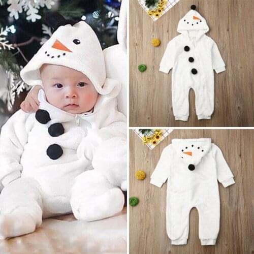 Newborn Baby Romper Baby Wimter Clothes Girl Boy Warm Fleece Clothes Snowman Romper Cartoon Hooded Jumpsuit Outfits 0-3Years