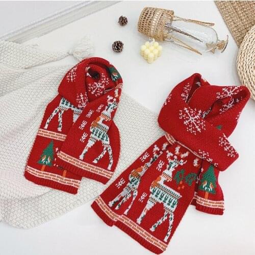 Kids Parent-Child Christmas Scarf Reindeer Adult Knitted Scarf Winter Adult Red Fashion And Cute 2021