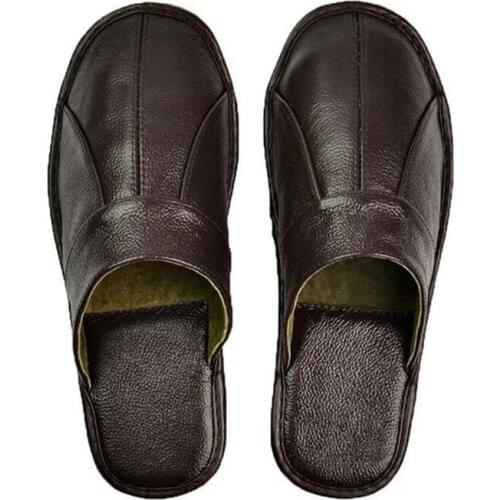 Genuine Cow Leather Slippers Indoor Non-slip Men and Women Home Fashion Casual Single House Shoes Soft Soles Spring Autumn