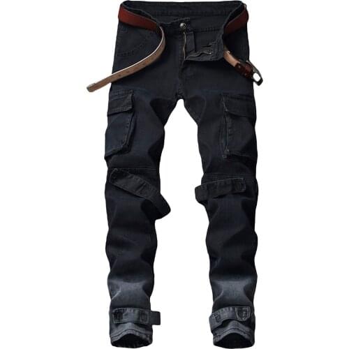 2021 New Arrival Men Fashion Motorcycle Black Jeans Fashion Multi-Pocket Pants Fashion Trend New Slim Pants Punk Feet Trousers