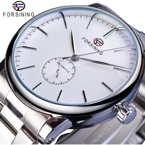 Forsining Mechanical Automatic Mens Watches Classic Man Watches Top Brand Luxury Silver Stainless Steel Business Fashion Clock