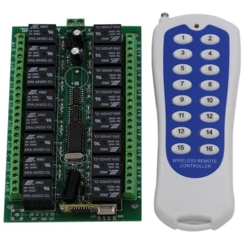 Hot Sales DC12V 16CH RF Wireless Remote Control Switch System 1pcs 16Key Transmitter + 1pcs 16CH Receiver 315/433.92 MHZ