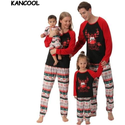 Family Look Christmas Pajamas Set Elk Print Casual Family Matching Outfits New Years Costumes Nightwear Sleepwear Pyjamas Set