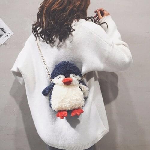 Small Bag Women 2019 New Autumn and Winter Models Cute Plush Messenger Bag Girl Cartoon Penguin Chain Shoulder Bag