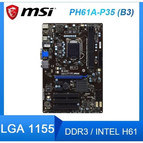 MSI PH61A-P35 (B3) Desktop Mainboard LGA 1155 Intel H61 SATA 6Gb/s USB 3.0 ATX with UEFI BIOS Intel Used Motherboard