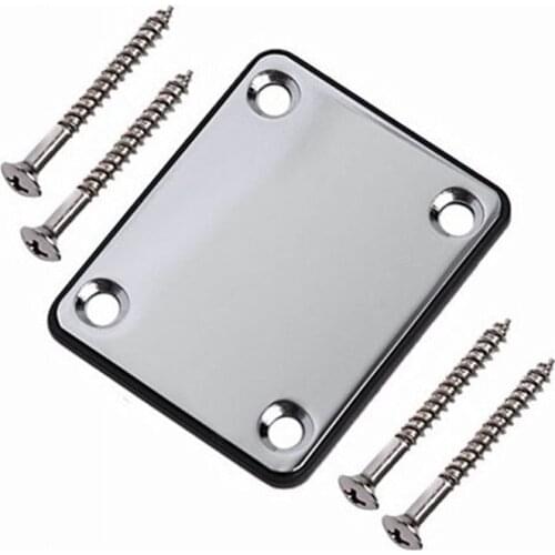 Bass Guitar Metal Neck Plates with Screws Neckplate 4 Holes for Electric Guitar Bass Part Replacement Chrome/Gold/Black