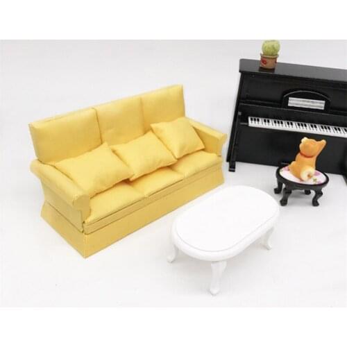 Mini Dollhouse Furniture Solid Cloth Sofa Couch With 3 Full Cushions For Girl Doll House Toys