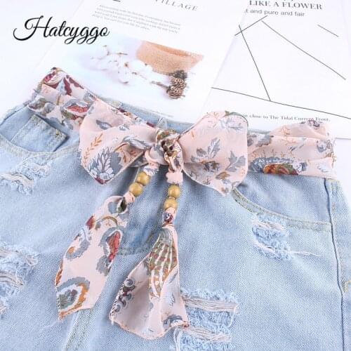 HATCYGGO Fashion Ladies Silk Scarf Waist Belt Female Floral Fabric Belt Dress Belts For Women Belt Decorate Cummerbund Jeans