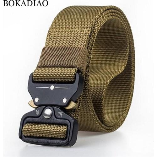 BOKADIAO mens canvas belt Quick release Metal buckle nylon Training belts military Army tactical belts for Men Jeans male strap
