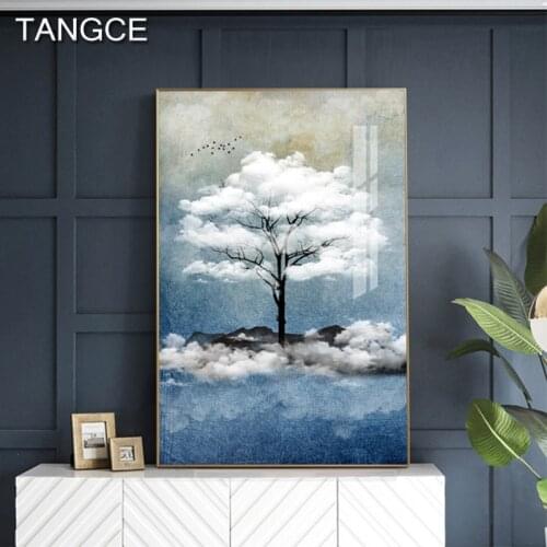 Sky Landscape Canvas Poster Nordic White Cloud Tree Wall Art Print Abstract Painting Decoration Wall Pictures Scandinavian Decor