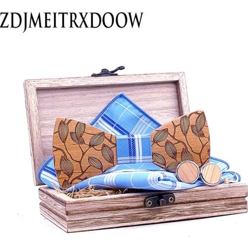 New Classic formal wings noble Blue Wood Bow Ties for Mens Wedding Suits Wooden Bow Tie Butterfly Shape Bowknots T220