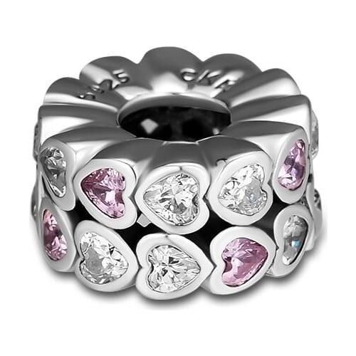 Fits for Pandora Charms Bracelets Abundance of Love Beads with Pink & Clear CZ 100% 925 Sterling Silver Jewelry Free Shipping