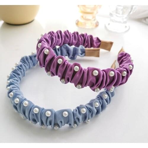 New Women Pearl Hairband Women Individuality Pleated Headband Fresh Solid Hair Bands Turban Pearls Headwear Hair Accessories