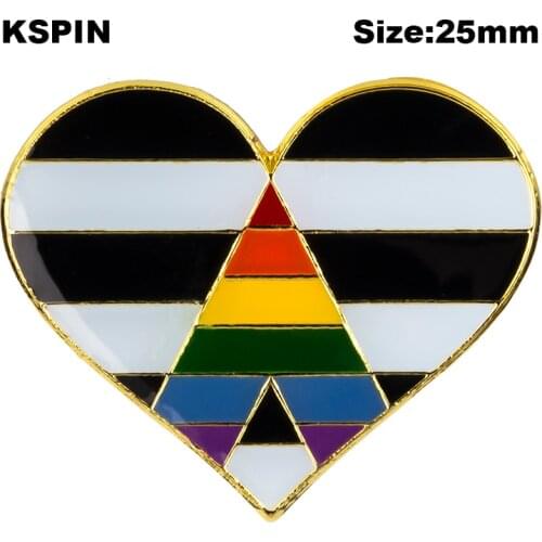 Straight Allies heart shaped Badge Symbol Pin Metal Badges Decorative Brooch Pins for Clothes Brooch Jewelry XY0638