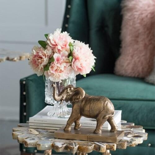 LUXURIOUS ELEPHANT ART SCULPTURE ELEPHANT CALF STATUE LUCKY ANIMAL BOOKENDS ORNAMENTS RESIN CRAFT EUROPEAN HOME DECORATION R4459