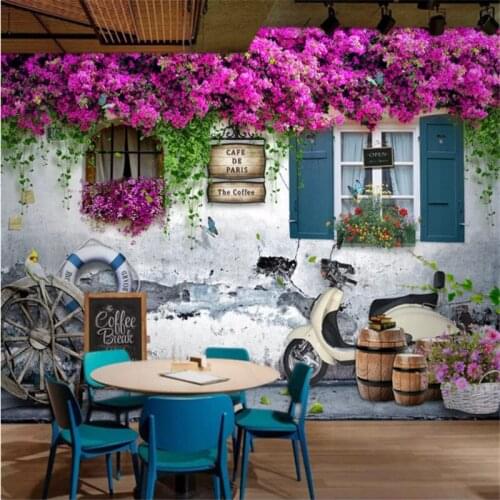 Mediterranean Cafe window Roses photo wallpapers cafe restaurant living room floral wall papers home decorr mural wallpape 3d