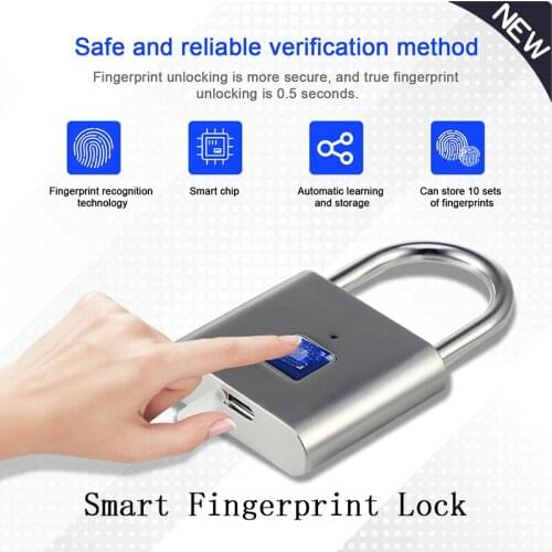 Smart Fingerprint Keyless Door Lock USB Rechargeable Padlock Quick Unlock Stainless Steel Metal Mini Lock For Luggage Case