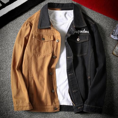 YASUGUOJI New 2019 Fashion Hip Hop Color Block Jean Jacket Men Japanese Streetwear Single Breasted Mens Denim Jacket L134