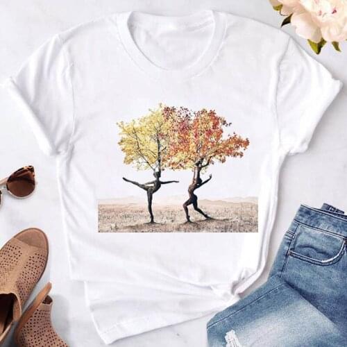 Women Fashion 90s Forest Print Summer Tshirts Short Sleeve Casual Tops Cute Clothes Graphic T Top Lady Print Female Tee T-Shirts