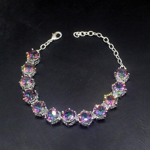 Beautiful Fashion Rainbow Mystical Fire Topaz Genuine 925 Silver Links Chain Bracelets for Women Girls Jewelry Gifts 20214212