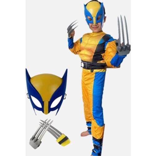 4-12Y Boy Wolverine Cosplay Costume Kids Halloween X-Men Superhero Cloak Party Costume