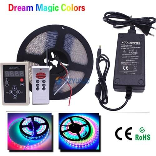 DC12V 5M Dream Full Color 5050 WS2811 150LED 300LED IC LED Strip Light +RF Remote controller +12V 5A 6A LED power adapter