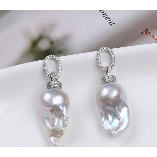 15*23mm Mars Bead Pendant Baroque Pearl Inlay Crystal Paved 925 Silver Accessory Earring Jewelry