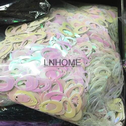 400pcs 14*22mm Hollow Egg Drop Oval Shape Sequins Double Eggs Crafts Sewing ,Women Kids Diy Accessories White AB Spangles