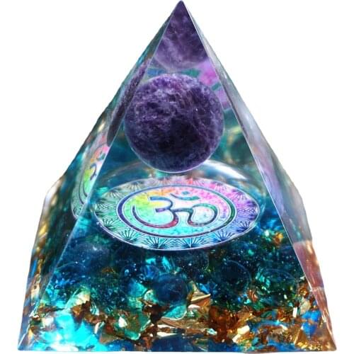 60mm Orgonite Pyramid Amethyst Natural Crystal Sphere Stone Energy Healing Reiki Chakra Multiplier Resin Home Decorative Crafts