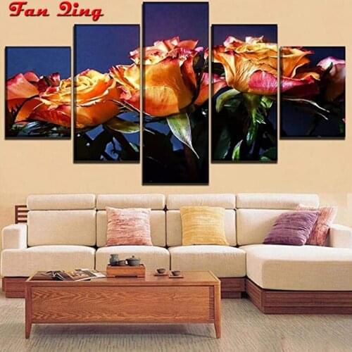 Diy 3d diamond painting cross stitch yellow rose mosaic handmade painting flowers full round square diamond embroidery