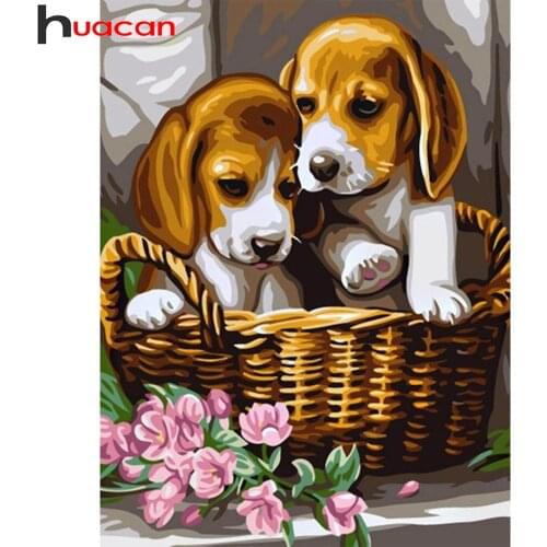 Huacan Dog Diamond Painting Full Drill Basket Home Decor Diamond Embroidery Cross Stitch Animal Flower Wall Stickers