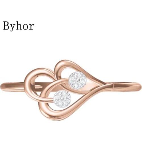 Byhor Solid 14K White+Rose Gold 0.032ct H/SI Natural Diamonds ring Women Engagement gift кольца Wedding band кольцo trendy ring