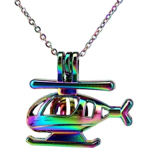 C904 Rainbow Color Helicopter Toy Bead Pearl Cage Necklace Pendant Aroma Essential Oil Diffuser Fun Gift