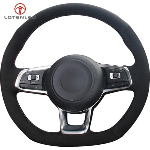 LQTENLEO Black Suede Hand-stitched Car Steering Wheel Cover for Volkswagen Golf 7 GTI Golf R MK7 VW Polo GTI Scirocco 2015 2016