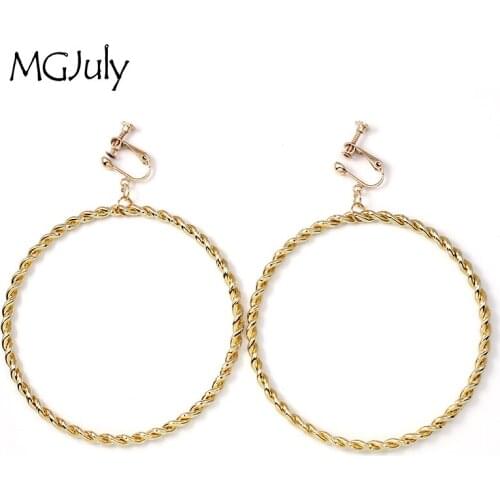 Geometric Circle Earrings No Hole Ear Clip Metal Round Clip Earrings Without Piercing Women Minimalist Big Earring Jewelry CE201