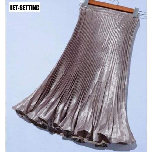 LET-SETTING hot sale Ruffle skirt pleated silk sequined skirts female crimp gold metallic luster
