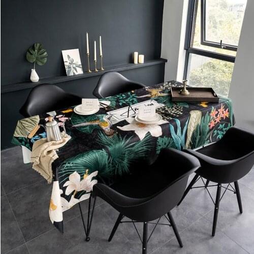 INS Tropical Chenille Cotton Thicken Tablecloth Palm leaf printed Dinner Table Cloth Washable Wedding Banquet Coffee table cloth