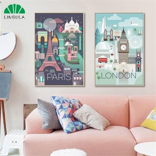 Canvas Painting Paris London Atlanta Florence Cartoon Architecture Wall Art Print Wall Picture For Living Room Home Decor