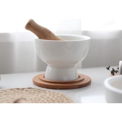 Thickening Ceramic Garlic Pounder Presses Bamboo Lid Salt Grinding Mill Squeezer Pepper Crusher Kitchen Supplier Cooking Tools