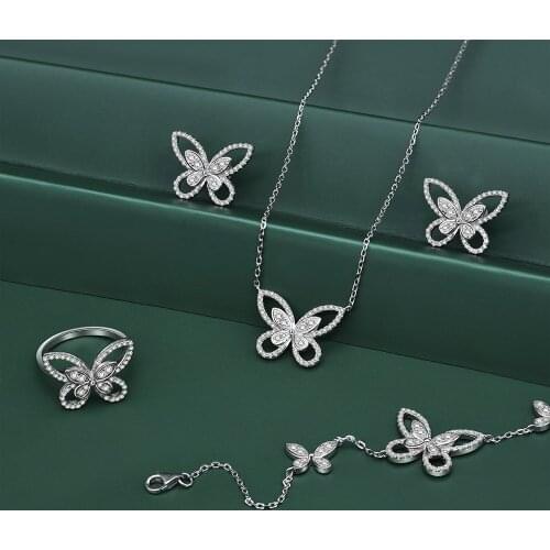 Jewelry Sets For Women Wedding Bridal Top Quality 925 Sterling Silver Rings Earrings Bracelet Necklace Bowknot Butterfly Jewelry