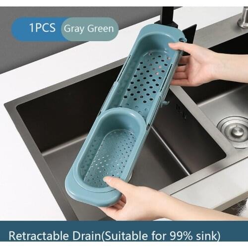Kitchen Retractable Sink Rack Organizer Telescopic Drain Rack Washing Filter Storage Basket Adjustable Sponge Hanging Holder