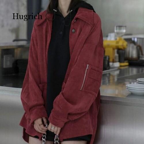 Jackets Women Solid Corduroy Plus Size Bf Streetwear Red Korean Coats Student Preppy Style Jacket Retro Loose New Vintage Daily