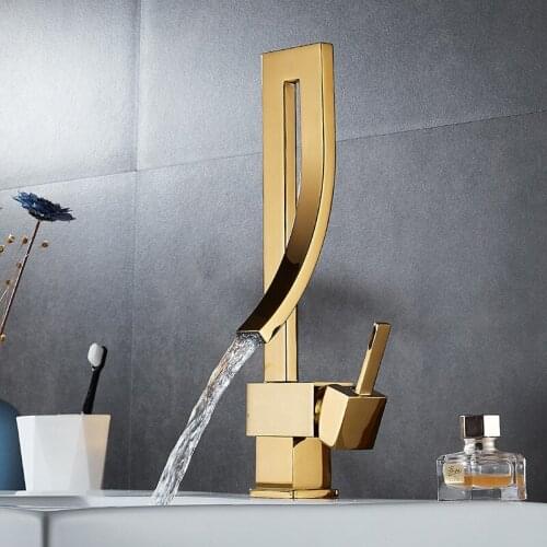 Square Basin Faucets Gold Brass Faucet Bathroom Sink Faucet Single Handle Deck Mounted Toilet Hot And Cold Mixer Water Tap