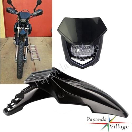 MX Enduro Motocross EVO Fender + Headlight Plastic Bodywork Fairing Front Mudguard Mud Cover Head Lamp for Supermoto Honda